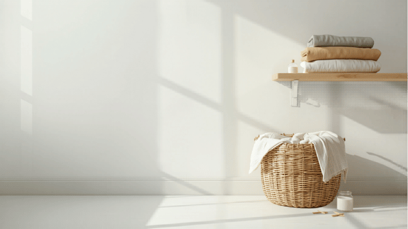 Vikta textilier och plagg i ett ljust skandinaviskt hem